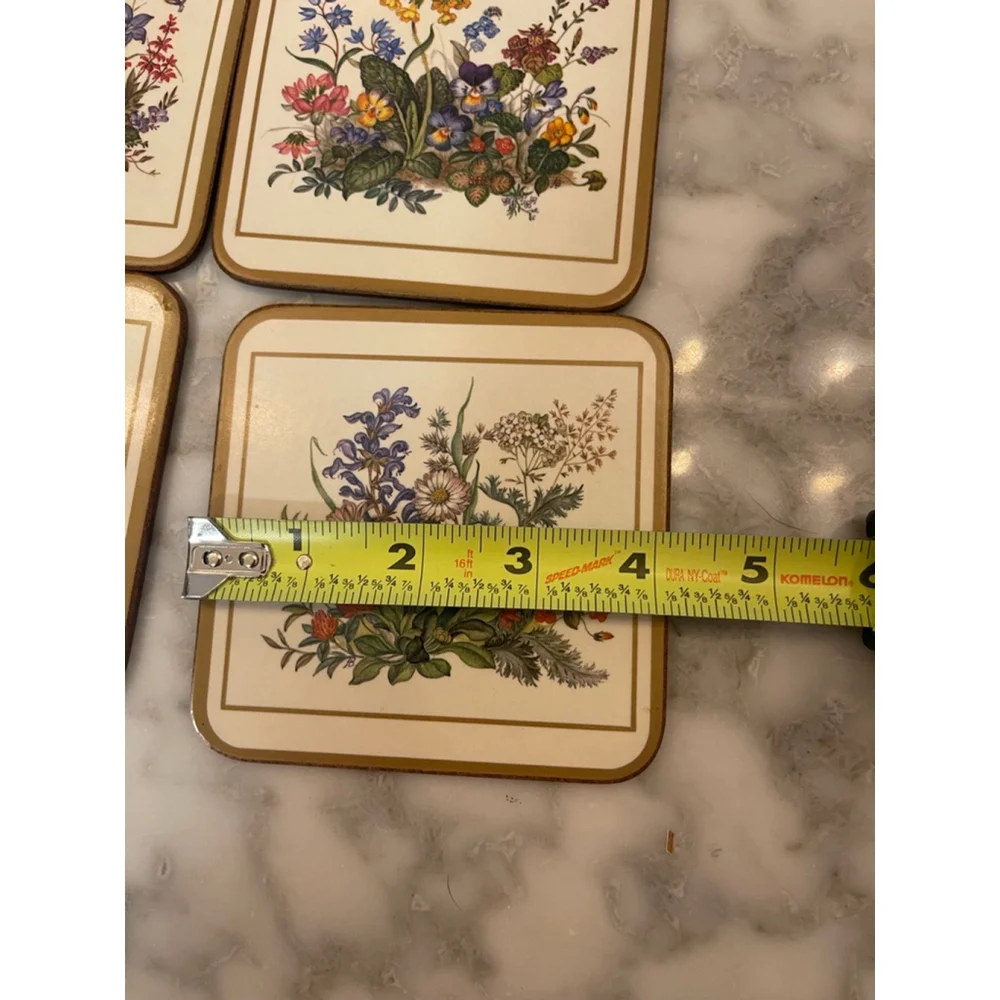 Vintage Pimpernel Acrylic Floral Coasters Set of 6 Made in England 4” Square